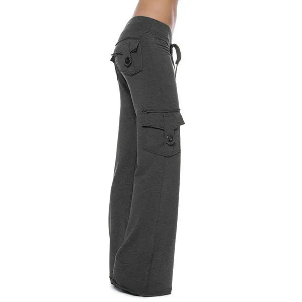 Cargo Flare Pants, High Waist Wide Leg Casual Trousers