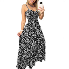 Leopard Print Smocked Waist Maxi Dress
