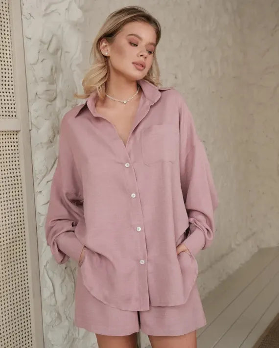 Solid Color Button Front Oversized Shirt