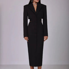 Sleek White Cutout Blazer Midi Dress with Button Front