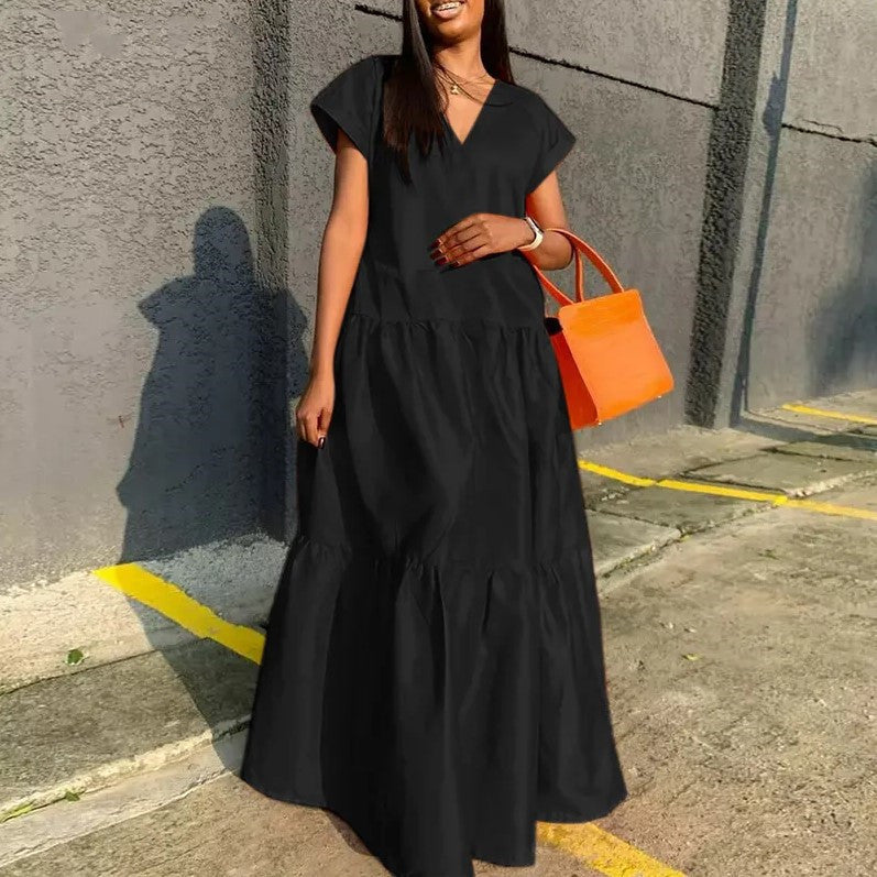 V-Neck Cap Sleeve Casual Sundress