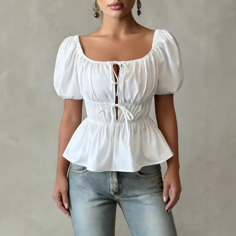 Elegant Solid Color White High Waist Sleeveless Shirt