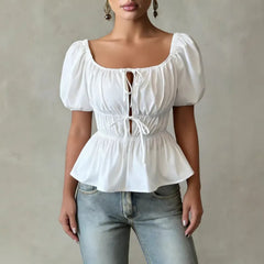 Elegant Solid Color White High Waist Sleeveless Shirt