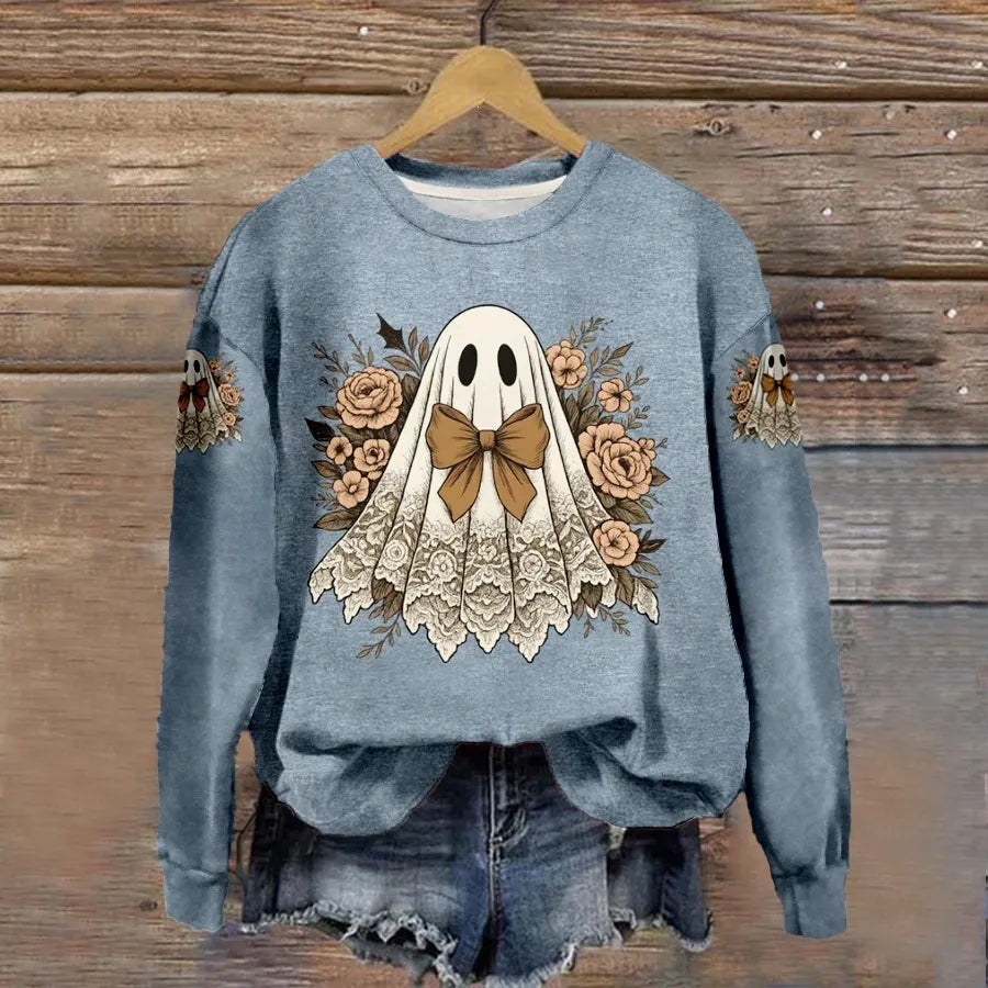 Halloween Witch Pumpkin Print Crew Neck Sweatshirt