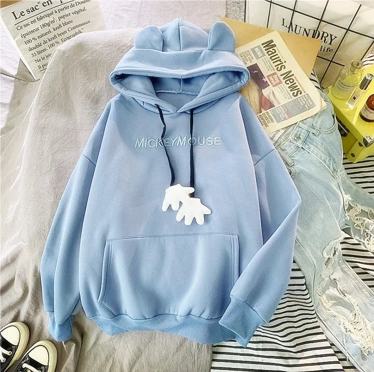 3D Mouse Ear Hand Pendant Embroidery Hoodie
