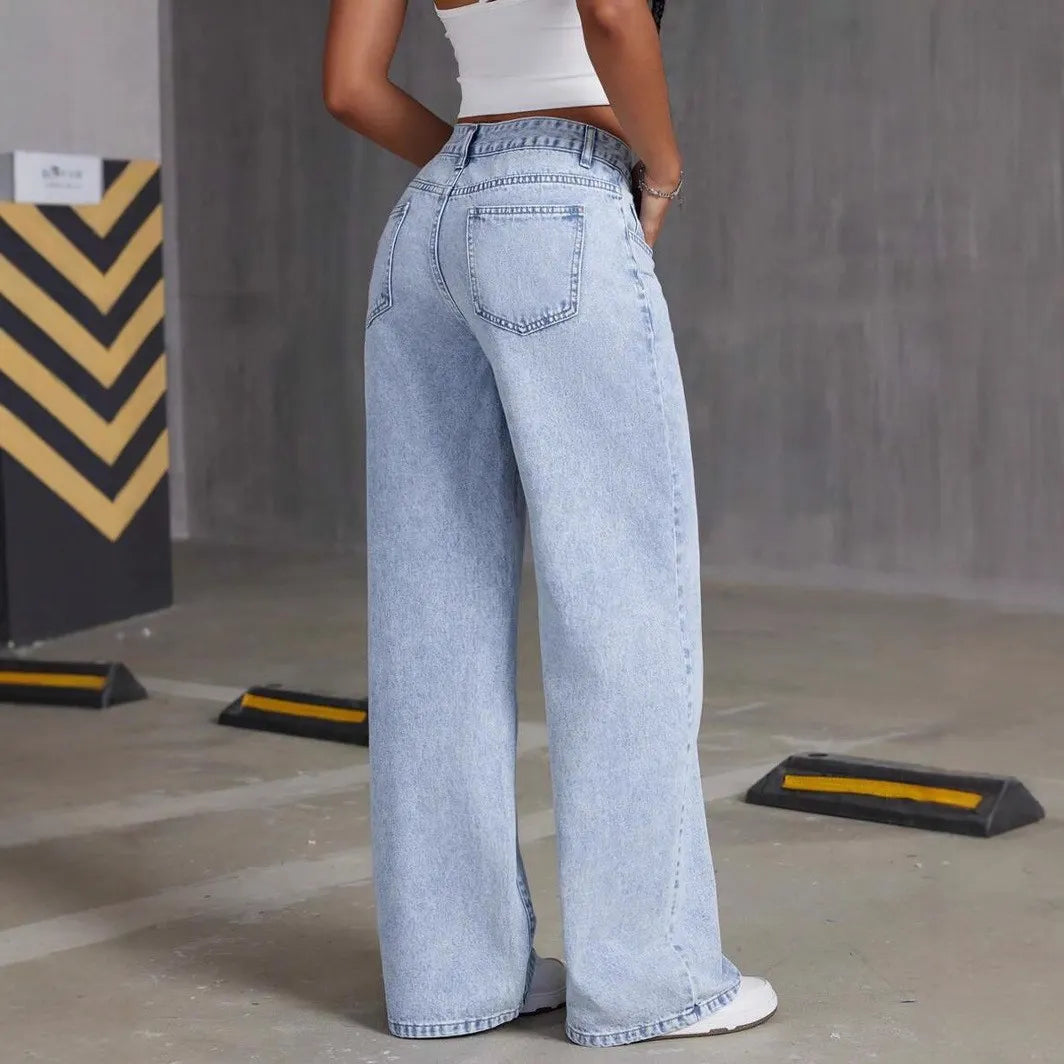 High Waist Casual Distressed Denim Pants