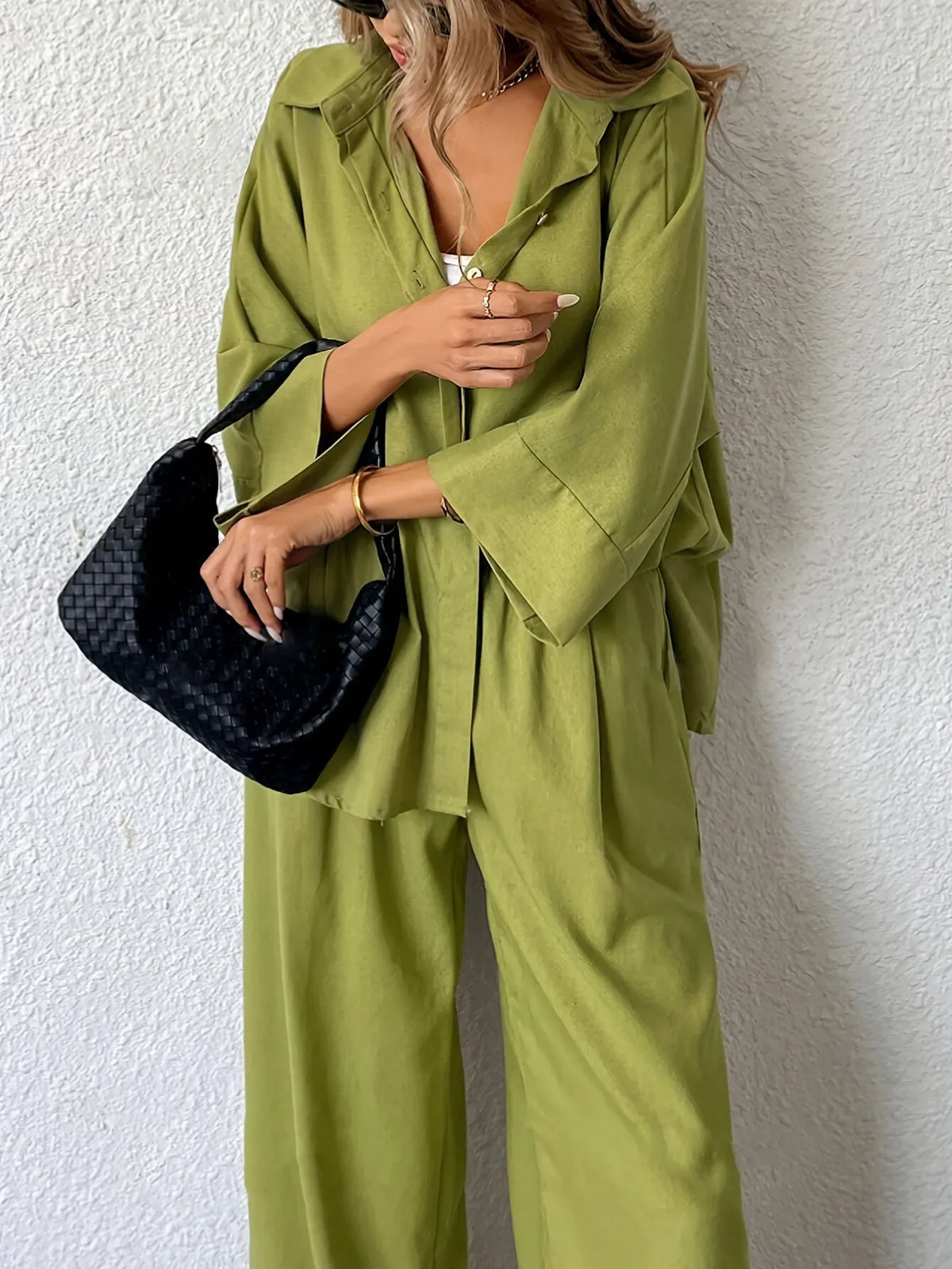 Button Down Oversized Shirt & High Waist Pants