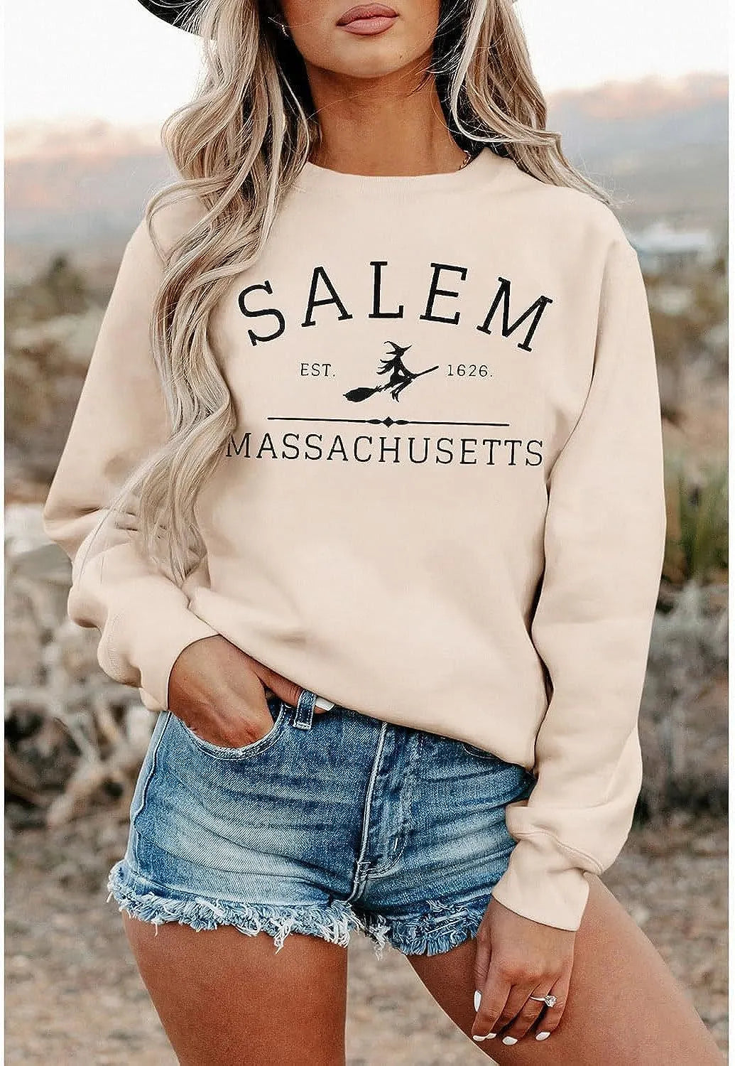Halloween Pink Ghost On Wednesdays We Wear Pink Print Crew Neck Sweatshirt