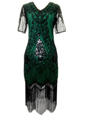 New Year Party Dress 1920s Gatsby Vintage Beaded Fringe Flapper Midi Dress