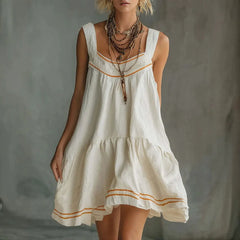 Color Stripe U-Neck Sleeveless Loose Tiered Ruffle Mini Sundress