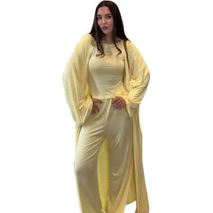 3-Piece Lounge Set, Long Sleeve Kimono Cardigan & Tank Top & Wide Leg Pants