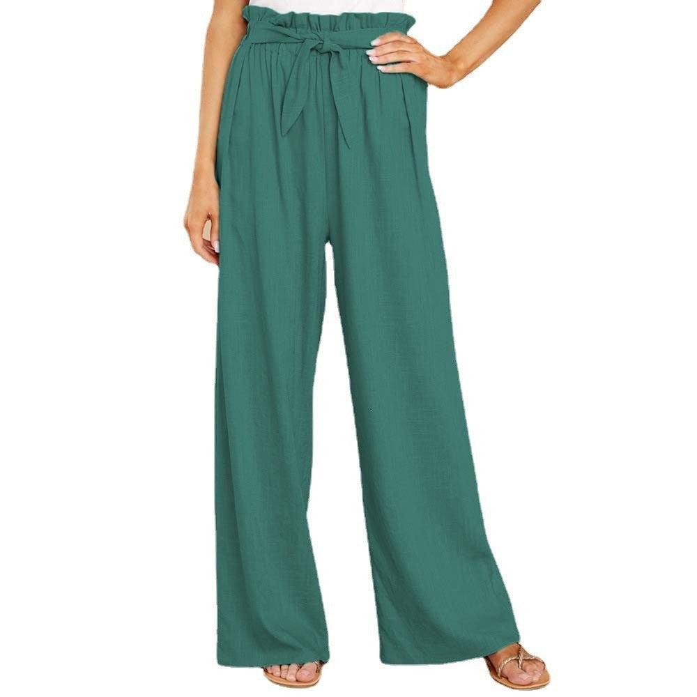 Light Blue Paperbag Waist Wide Leg Pants