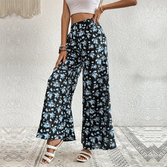 High Waist Floral Print Wide Leg Casual Pants