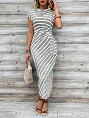 Stripe Twist Front Slit Midi Dress