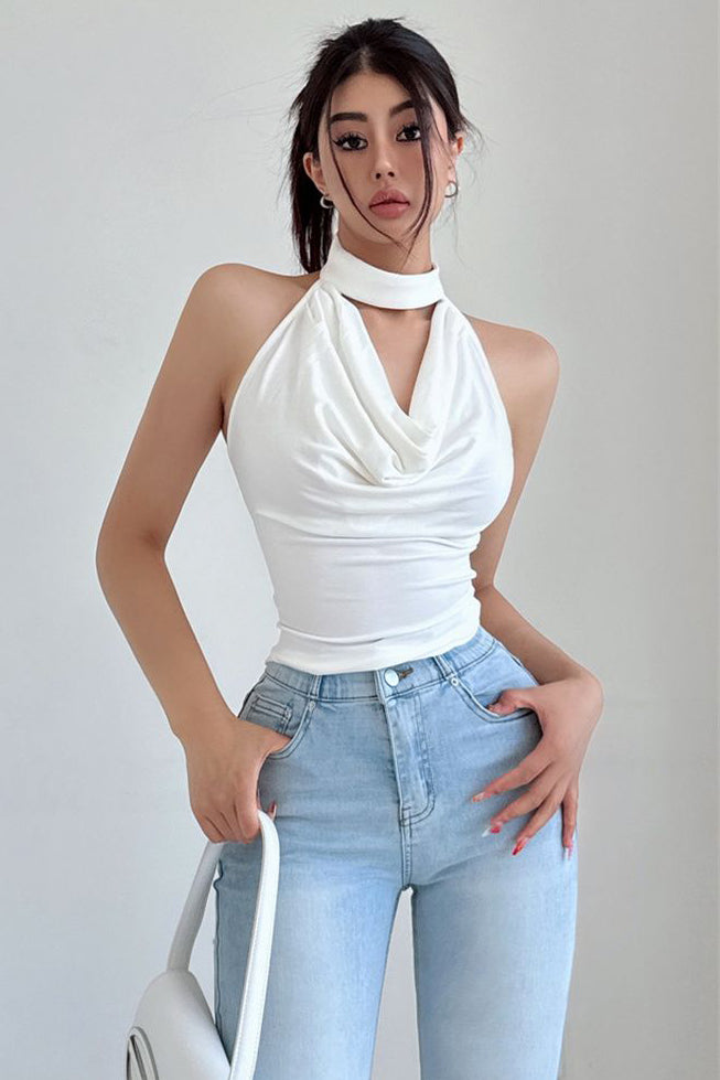 Halter Backless Ruffle Vest Tank Top