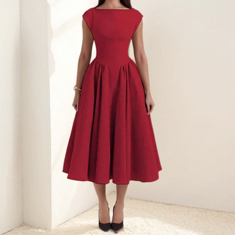 Cap Sleeve Fit-and-Flare Midi Dress