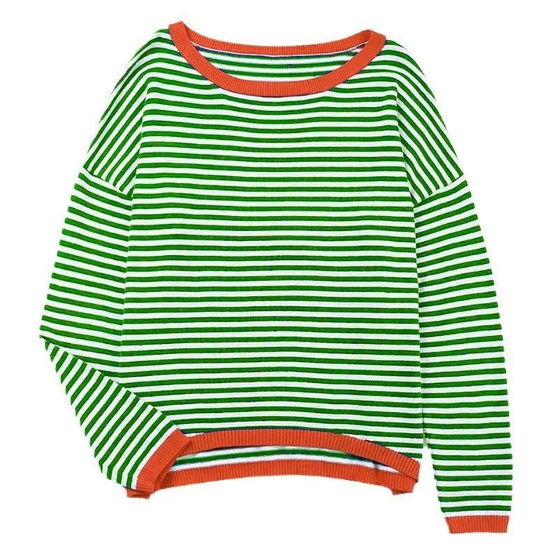 Striped Round Neck Loose Pullover Sweater