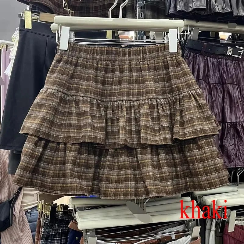 Plaid Tiered Ruffle Mini Skirt
