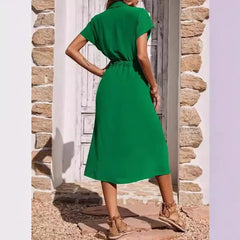 Green Tie-Waist Button-Front Shirt Maxi Dress