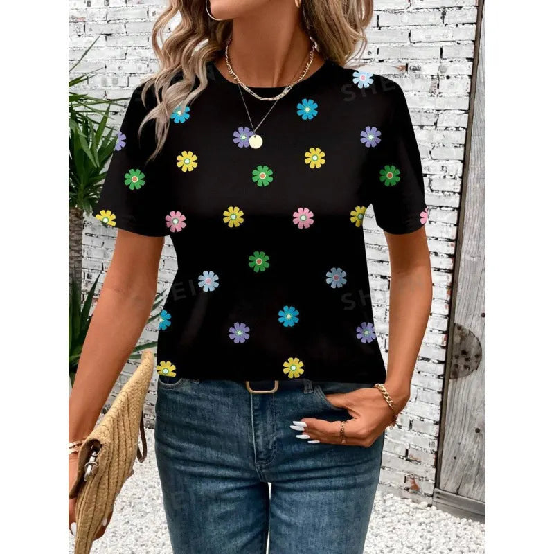 Halloween Western Cowboy Cactus Print Crew Neck Short Sleeve T‑Shirt