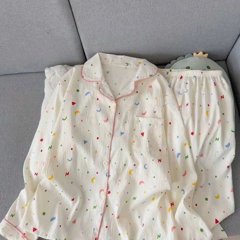 Light Blue Leopard Shirt & Pants 2 Piece Pajamas with Pocket Embroidery