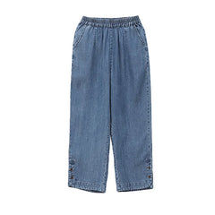 Elastic Waist Nine Point Straight Jeans