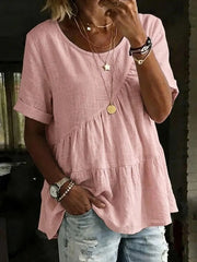 Linen Blend Tiered Tunic Top