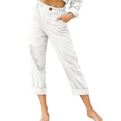 Linen Blend Rolled Cuff Cropped Pants