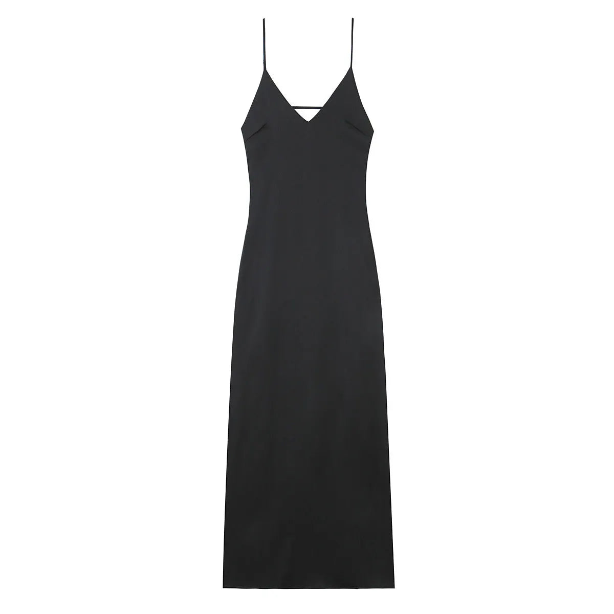 Solid Color Satin V-Neck Spaghetti Strap Maxi Slip Dress