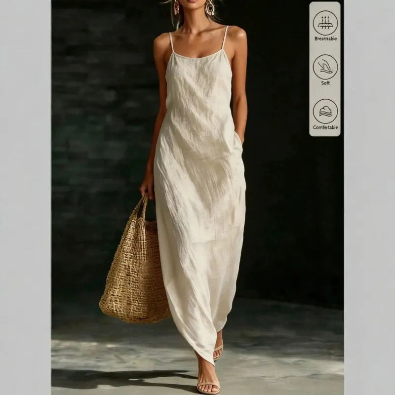 Square Neck Asymmetric Hem Sleeveless Slip Maxi Dress