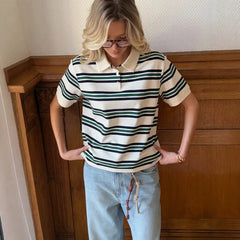 Striped Polo Collar Short Sleeve Casual T-Shirt