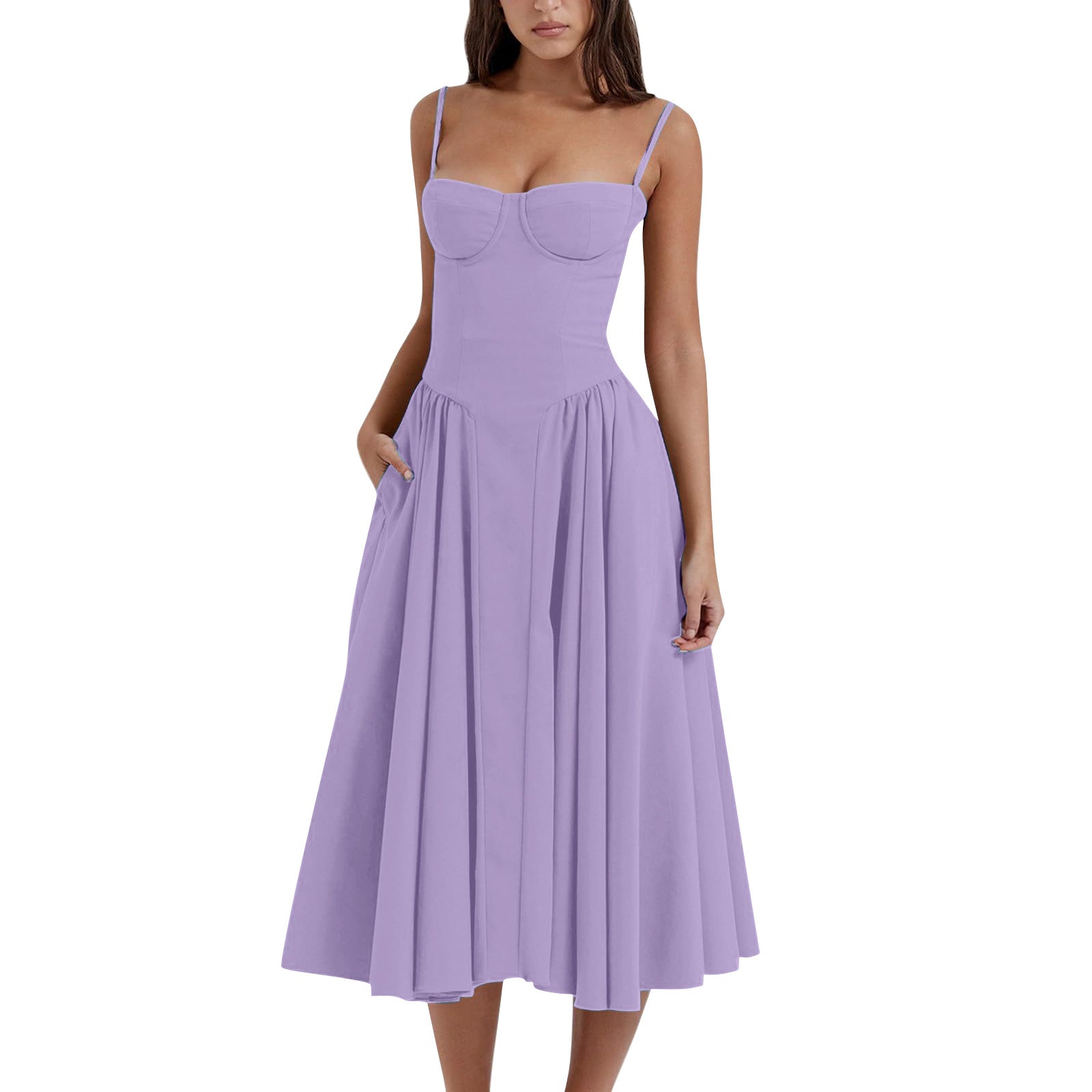 Light Yellow Strapless A-Line Midi Dress