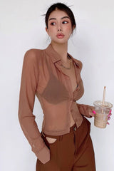 Thin Perspective Mesh Long Sleeve Shirt