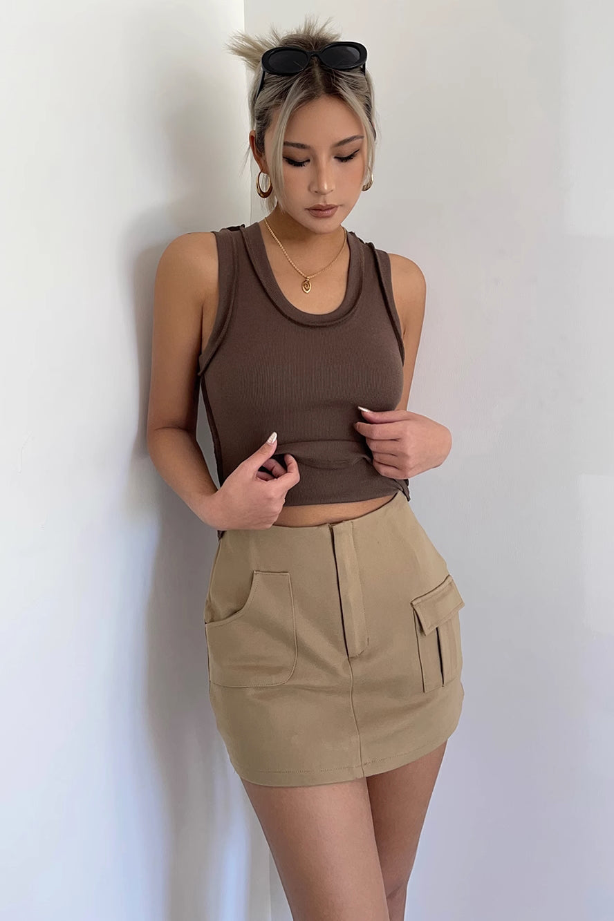 Solid Zip Detail Pocket Side Skirt