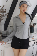 Zip Up Front Solid Pocket Side Jacket