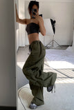 Drawstring Button Detail Wide Leg Pants