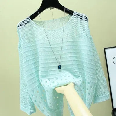 Hollow Out Batwing Sleeve Knit Top