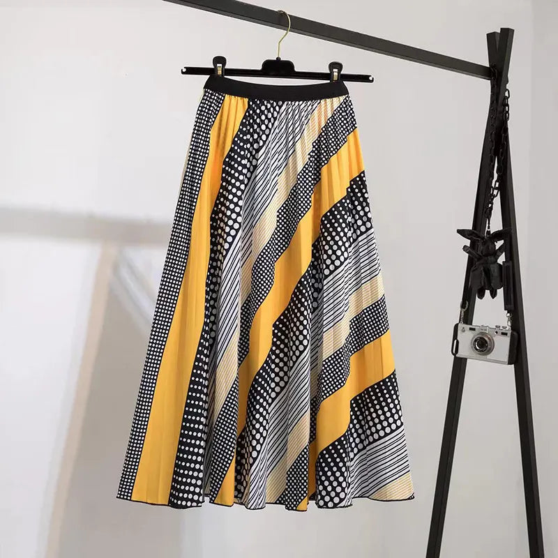 Printed Pleated Midi Skirt