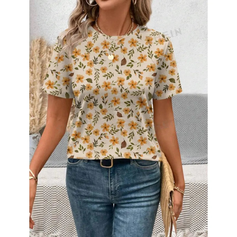 Halloween Western Cowboy Cactus Print Crew Neck Short Sleeve T‑Shirt