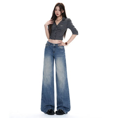 Low Waist Retro Washed Straight Jeans