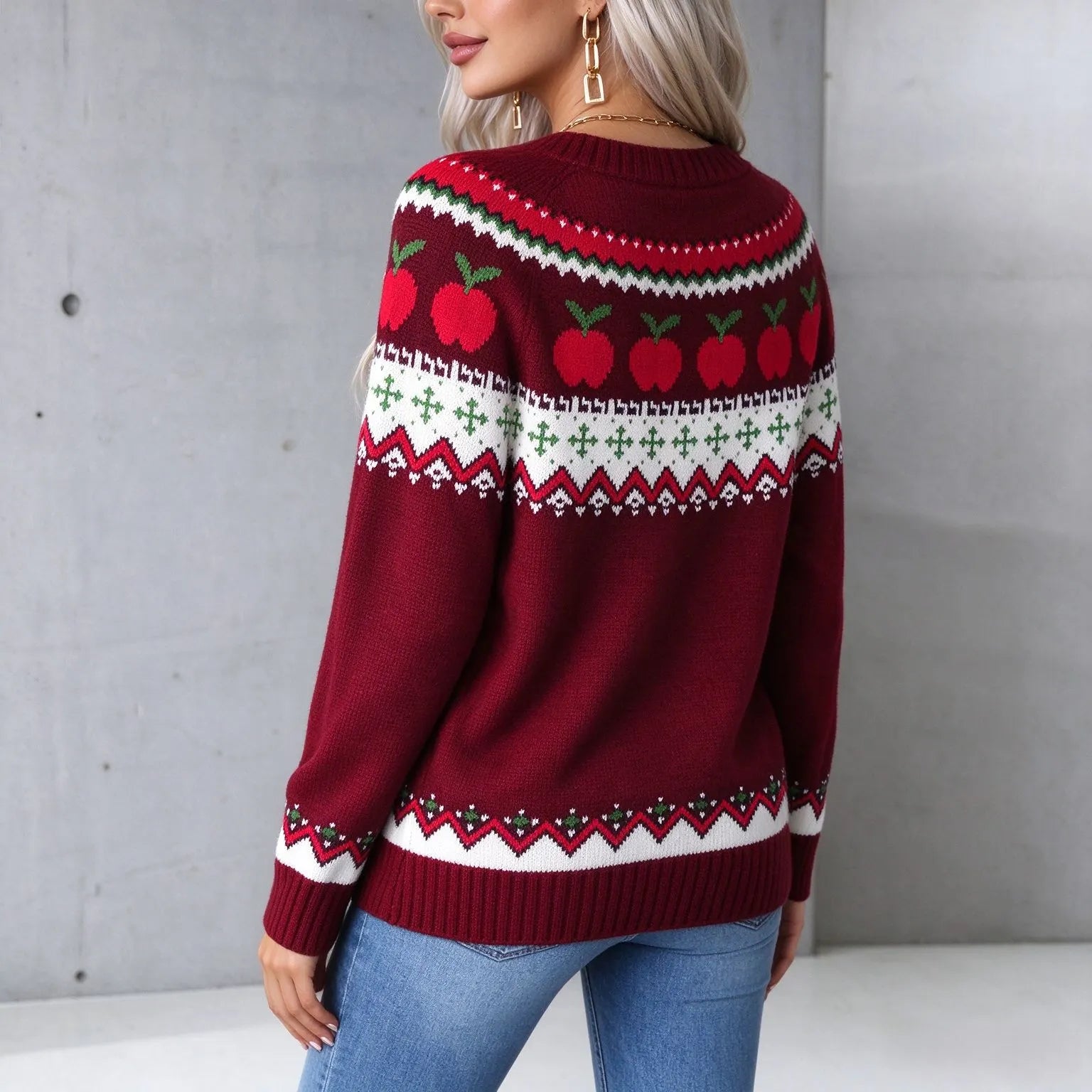Christmas Cartoon Print Round Neck Pullover Sweater