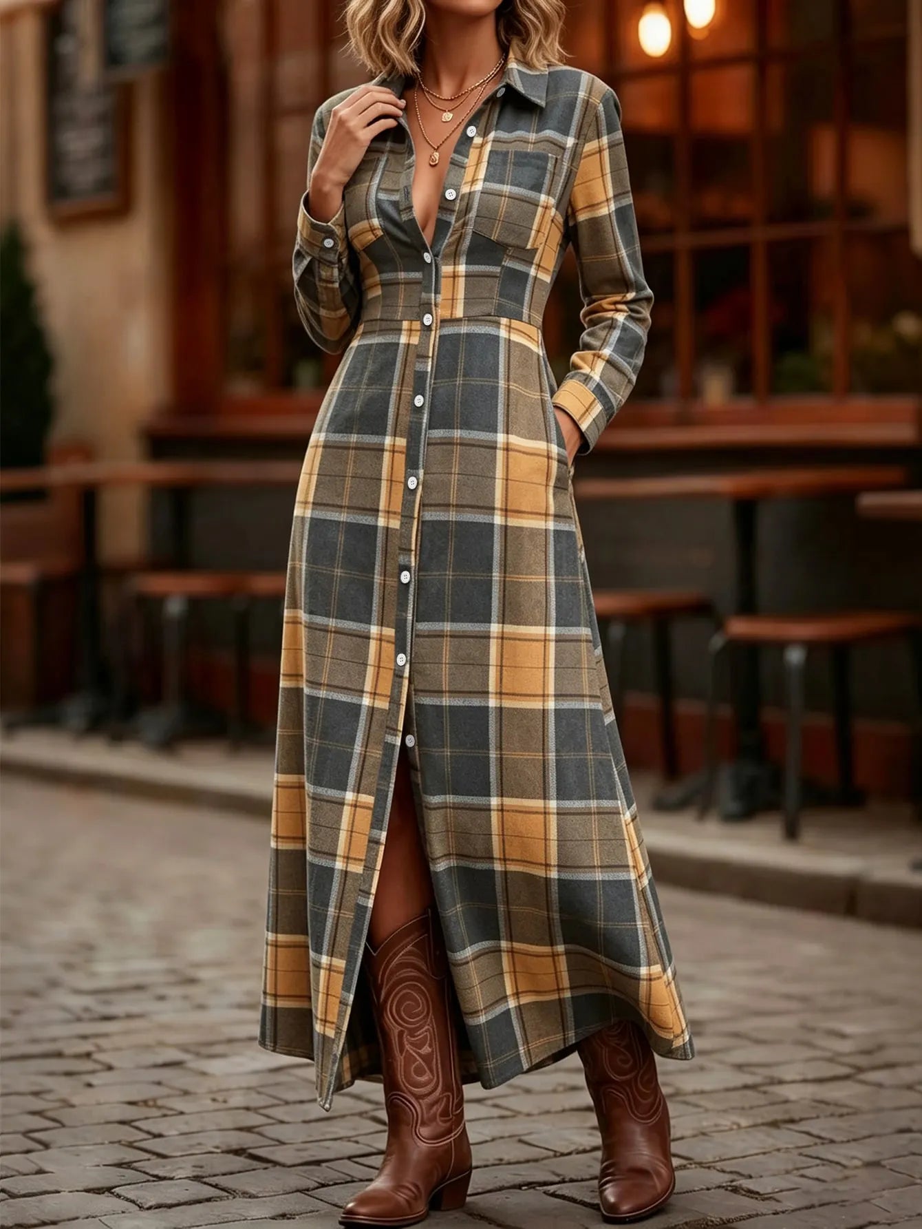 Breezaya Plaid Print Button Front Shirt Dress