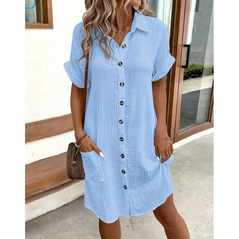 Button Front Pocket Shirt Midi Dress
