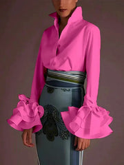 Ruffle Cuff Button-Down Blouse