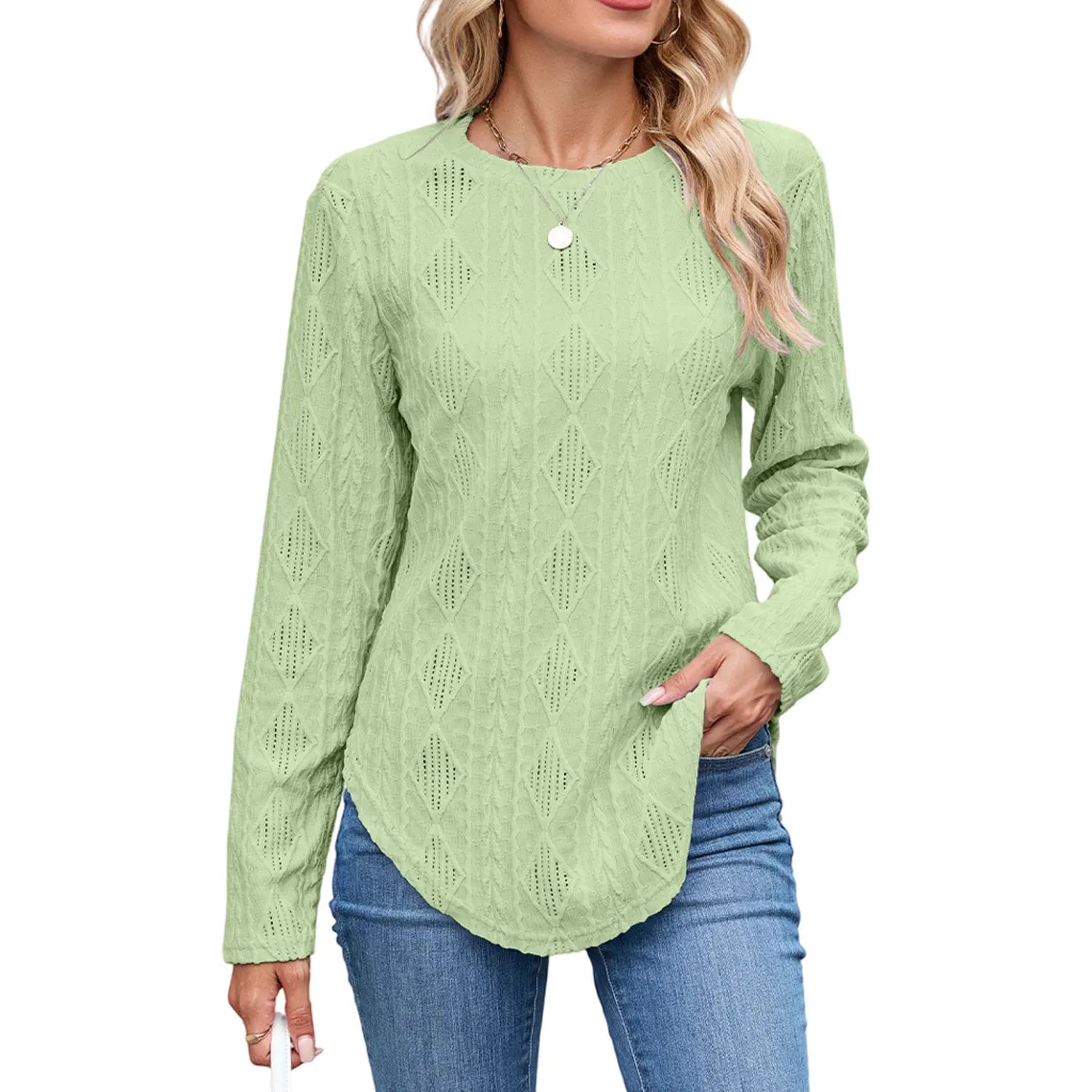 Back Button Hollow Out Curved Hem Blouse