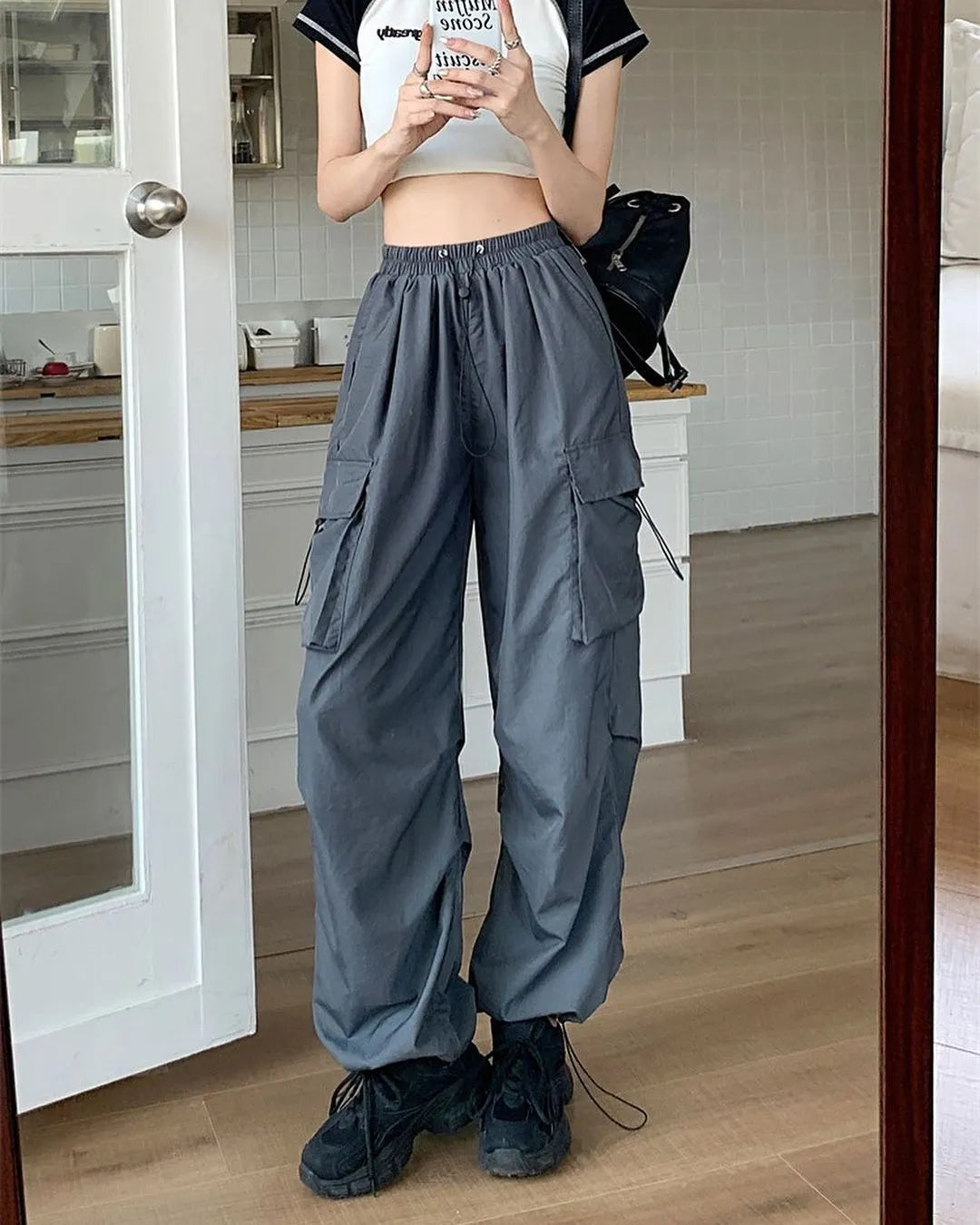 Drawstring Waist Cargo Pants