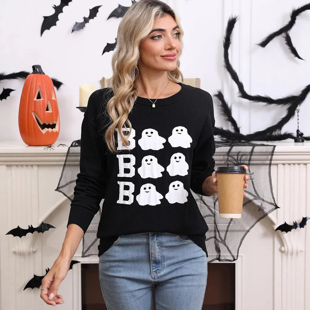 Halloween Boo Ghost Crew Neck Sweater
