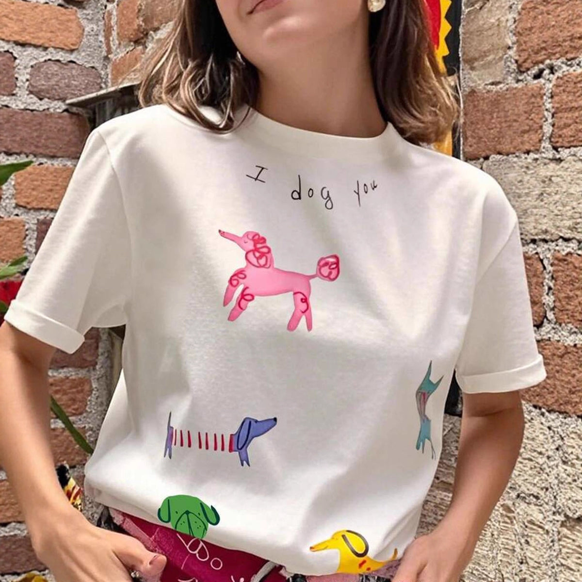 Cartoon Dog Print Crew Neck T-Shirt
