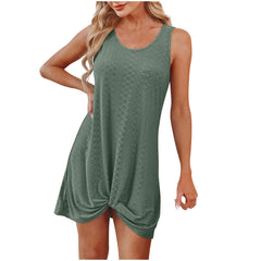 Solid Round Neck Sleeveless Casual Loose Midi Dress