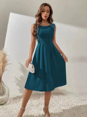 Sleeveless Pearl Decor Midi Swing Dress